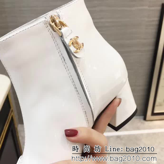 CHANEL香奈兒 代購正品 羊皮拼色中跟短靴 2018新款短筒女靴 QZS2425